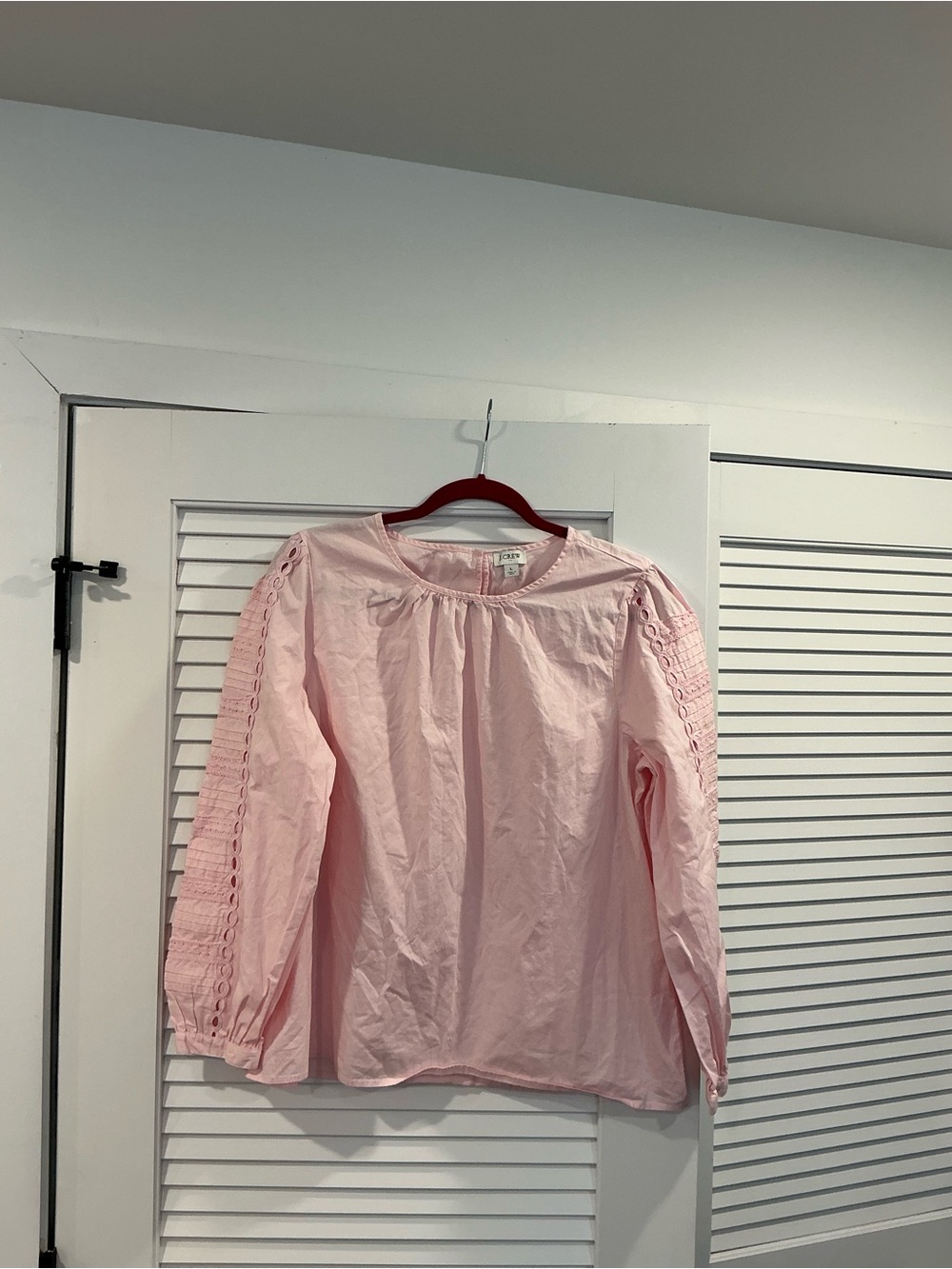 J. Crew Pale Pink Gathered-Neck peasant blouse preppy academia casual cottage